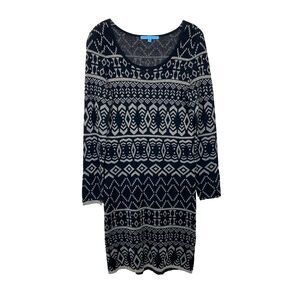 Antonio Melani Soft Sweater Dress Size M Black with Silver Metallic Print Party